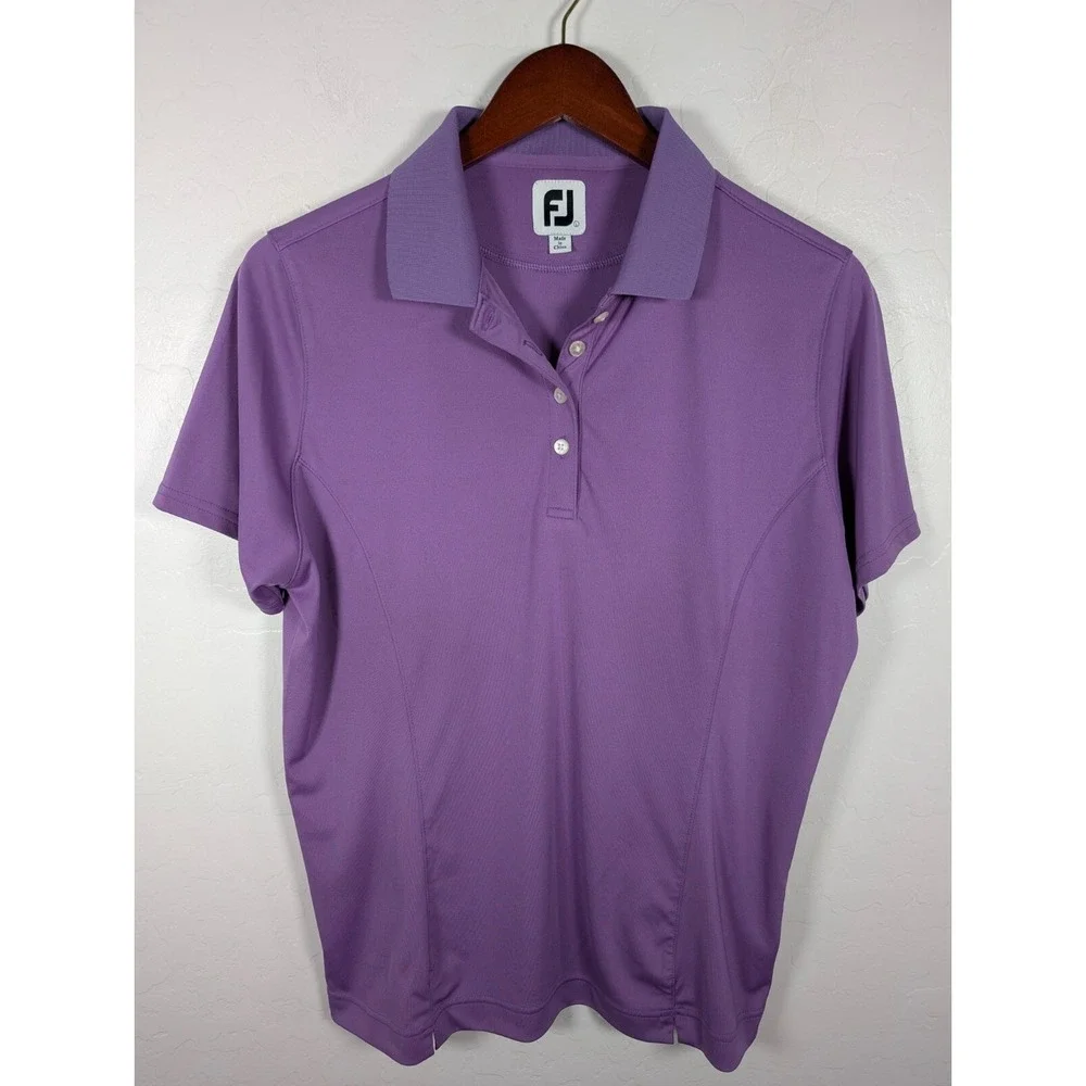 Footjoy‎ Polo Shirt Top Women Large Purple 1/4 Button Up Stretch Athleisure Golf
